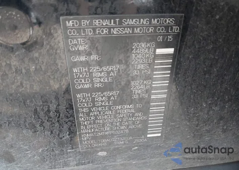 2015 Nissan Rogue Sv from USA, damaged, VIN KNMAT2MTXFP532478